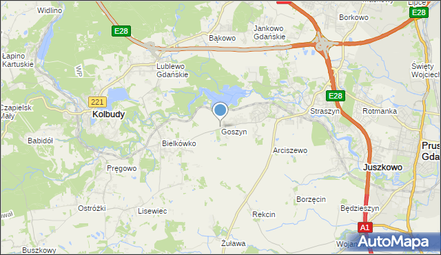 mapa Goszyn, Goszyn gmina Pruszcz Gdański na mapie Targeo